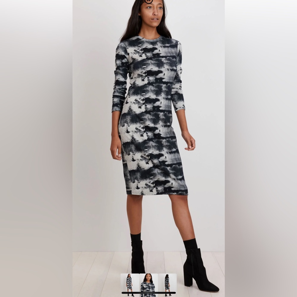 NWT The Knit Long Sleeve Tee Midi Dress Size Large Black, White and Gray